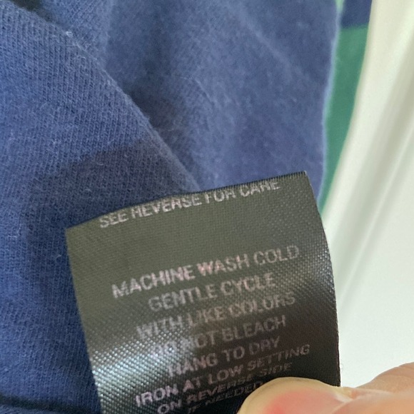 Faded Rose Womens Cropped Rugby Shirt Navy Green Stripes Size XL Collar Long Slv - Picture 7 of 10